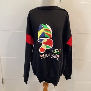 Vintage Olympics 1992 Barcelona Black Crewneck Sweater with Red Accents